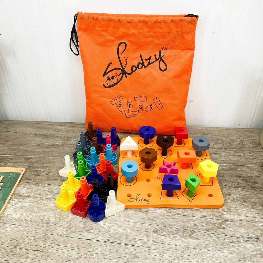 Skoolzy Peg Board Set 35 Pegs Montessori Toddler Shapes Toy with Bag